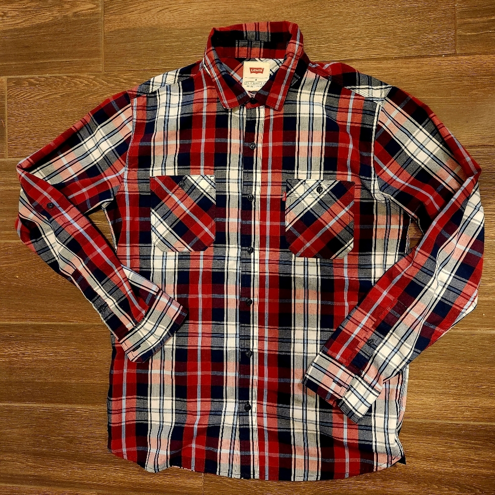 Levi's Flannel Button Up Shirt Red Plaid Men's Medium